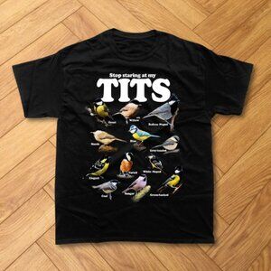 Black - Tit Birds Vintage 90s T-Shirt, Funny Retro Y2K Birdwatching Graphic Tee